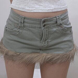 Reworked Faux Fur Green Micro Mini Skirt